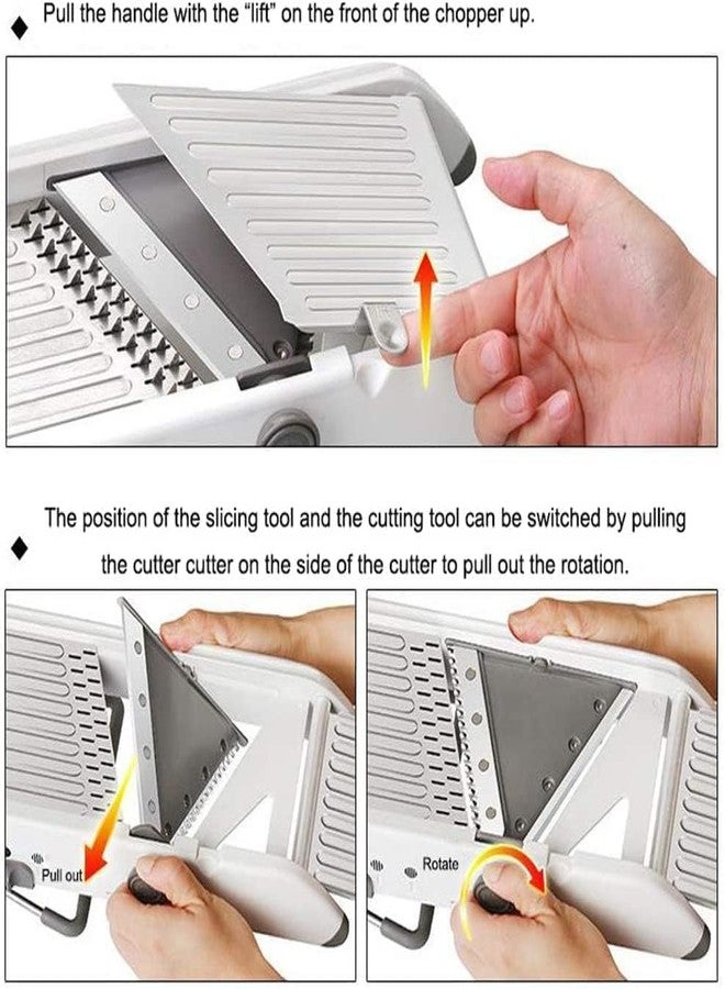 LDG WARE Adjustable Stainless Steel Mandoline Slicer | Manual Kitchen Cutter with 18 Slice & Julienne Options | Versatile Vegetable and Fruit Slicer for Onions, Tomatoes, and Waffles (White) - Image 4